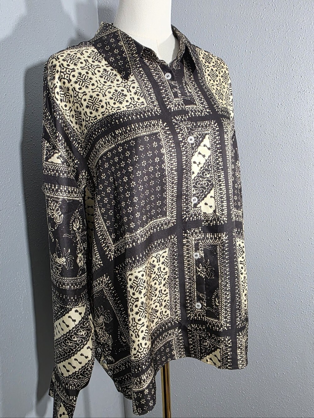 KITH Unisex 100% Silk Bandana Print Oversized Button Down Shirt L - Picture 14 of 16